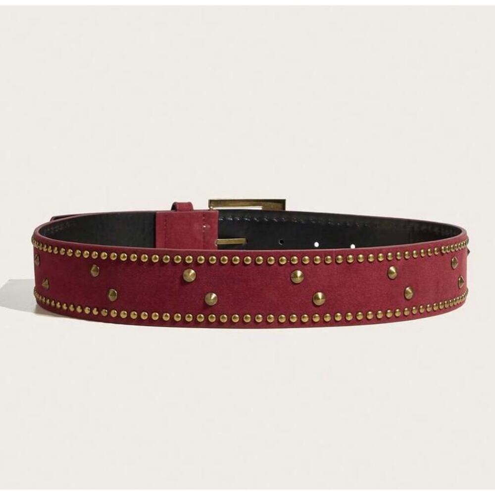 NWT Wine Burgundy Faux Suede Studded Belt Designer Inspired Vintage Western Boho - Picture 4 of 8